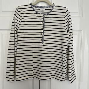 J.CREW Women's NWT Striped Ruffle-Collar Henley Navy Ivory Size S